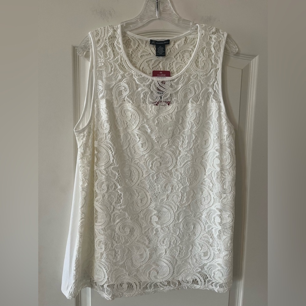 New! Adrianna Papell Elegant White Lace Lined Sleeveless Top Women’s XL